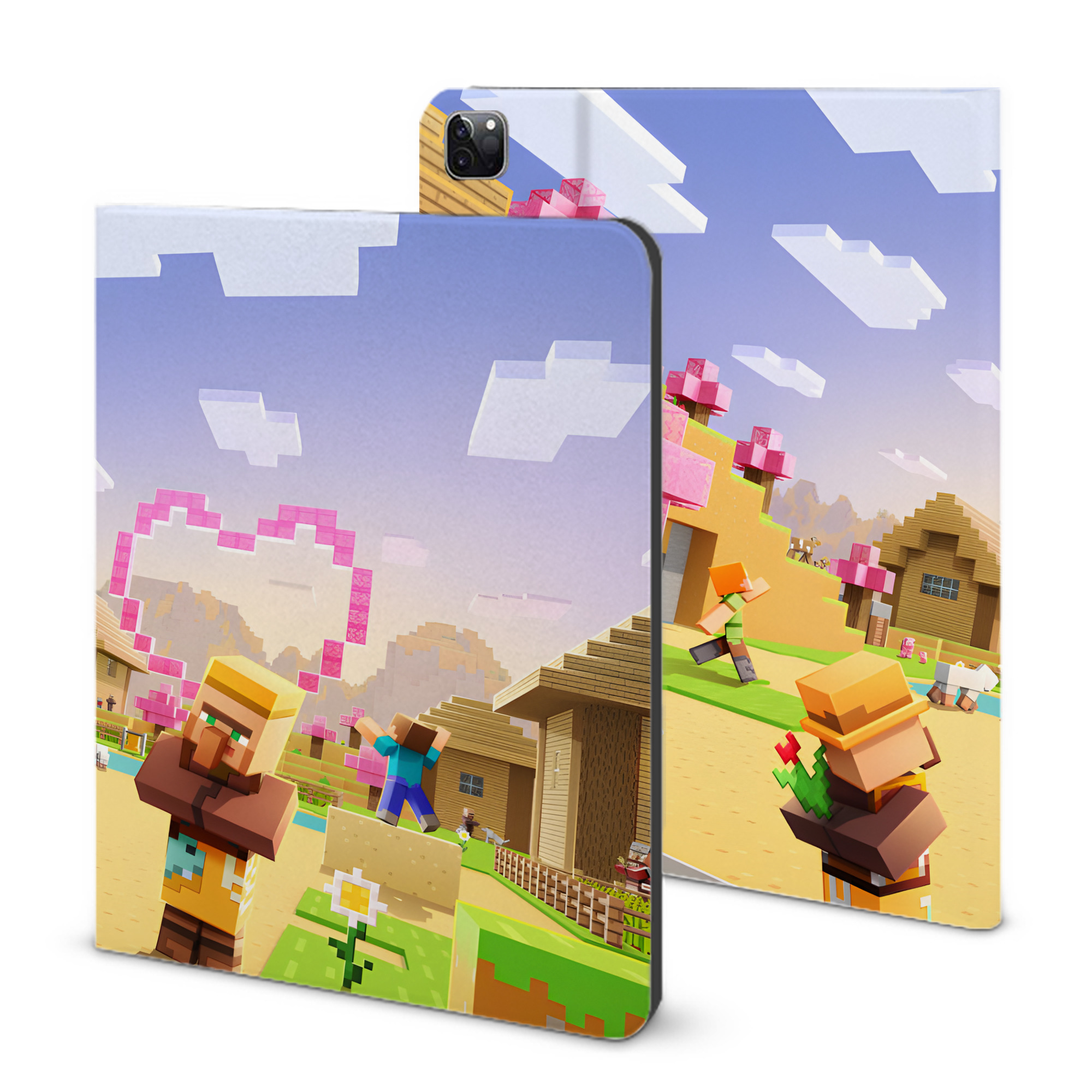 （画像用） マインクラフト ブロックの世界 Minecraft MC Block world IPad ケース ブック型 PUレザー TPU 耐衝撃 軽量 薄型 ペン収納なし 全面保護 IPad 各モデル対応
